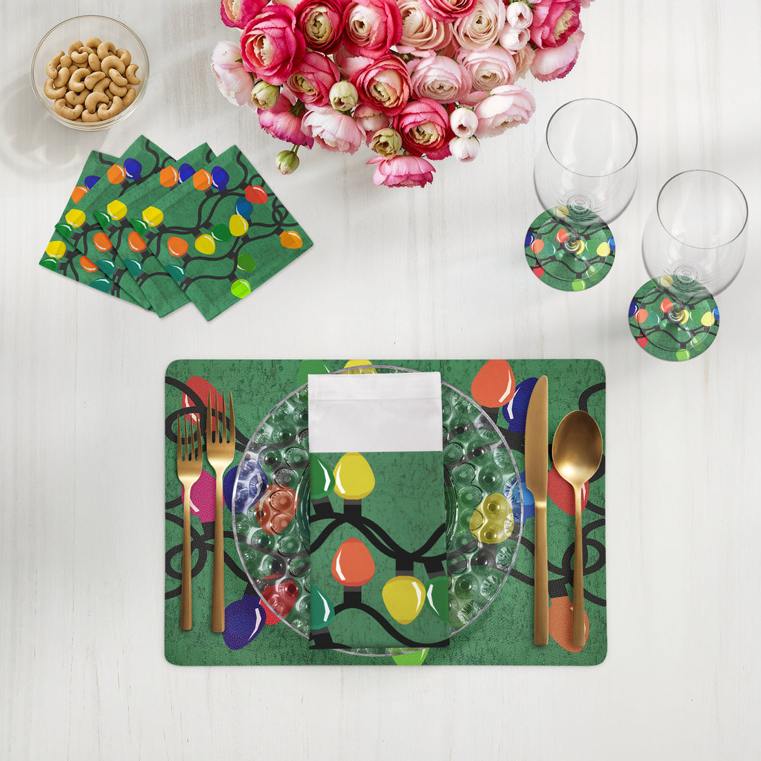 XMAS TANGLE GREEN 17.5" Rectangle Pebble Placemat, Set Of 4 - nicolettemayer.com

