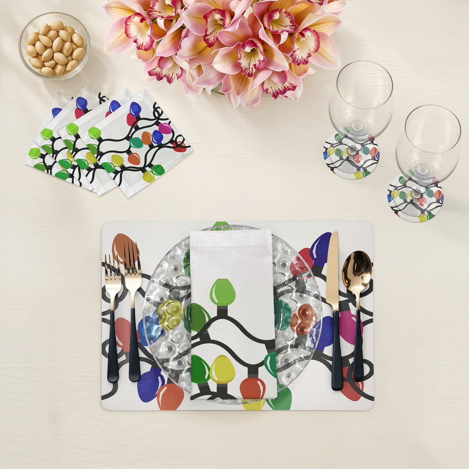 XMAS TANGLE PRIMARIES 17.5" Rectangle Pebble Placemat, Set Of 4 - nicolettemayer.com
