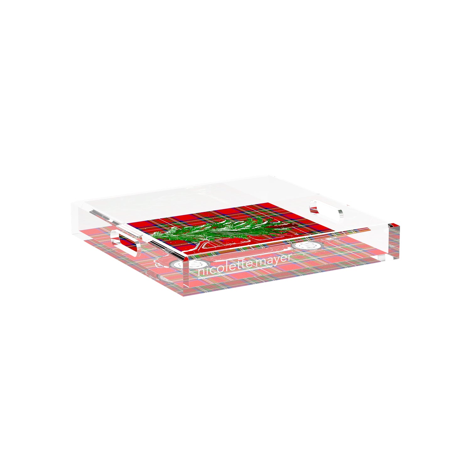 Xmas Tree Plaid 12X12 Acrylic Tray - nicolettemayer.com
