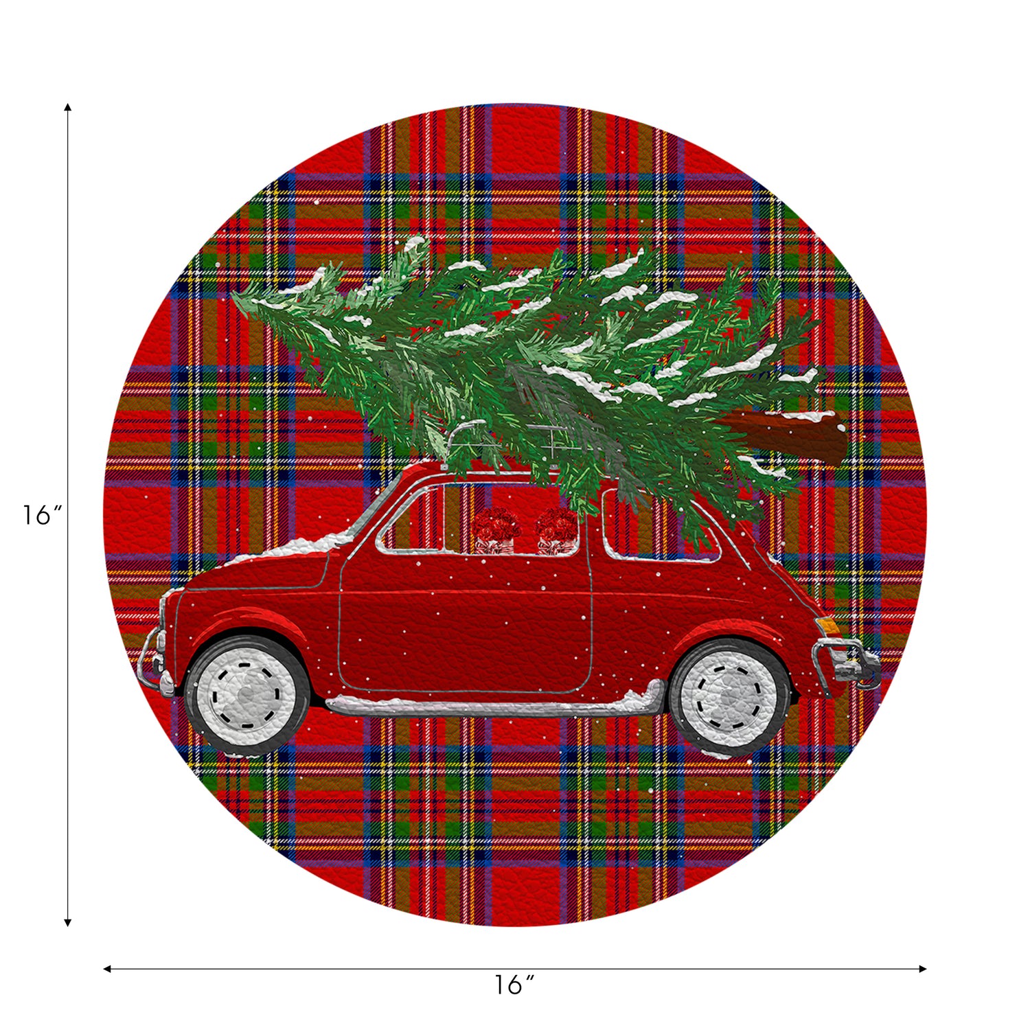 Xmas Tree Plaid Vegan Leather Round Pebble Placemat
