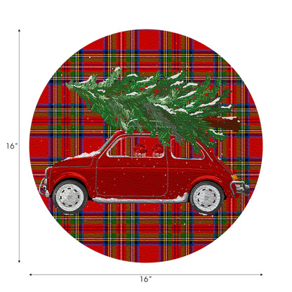 Xmas Tree Plaid Vegan Leather Round Pebble Placemat