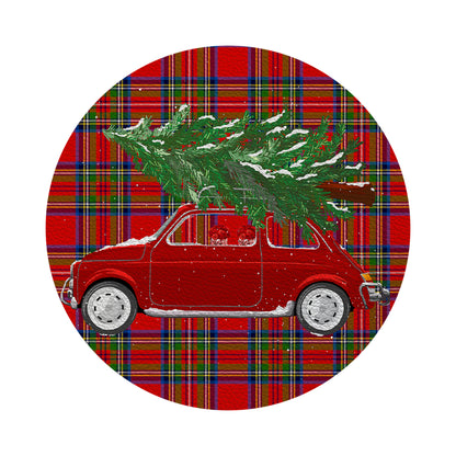 Xmas Tree Plaid Vegan Leather Round Pebble Placemat
