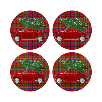 Xmas Tree Plaid Vegan Leather Round Pebble Placemat