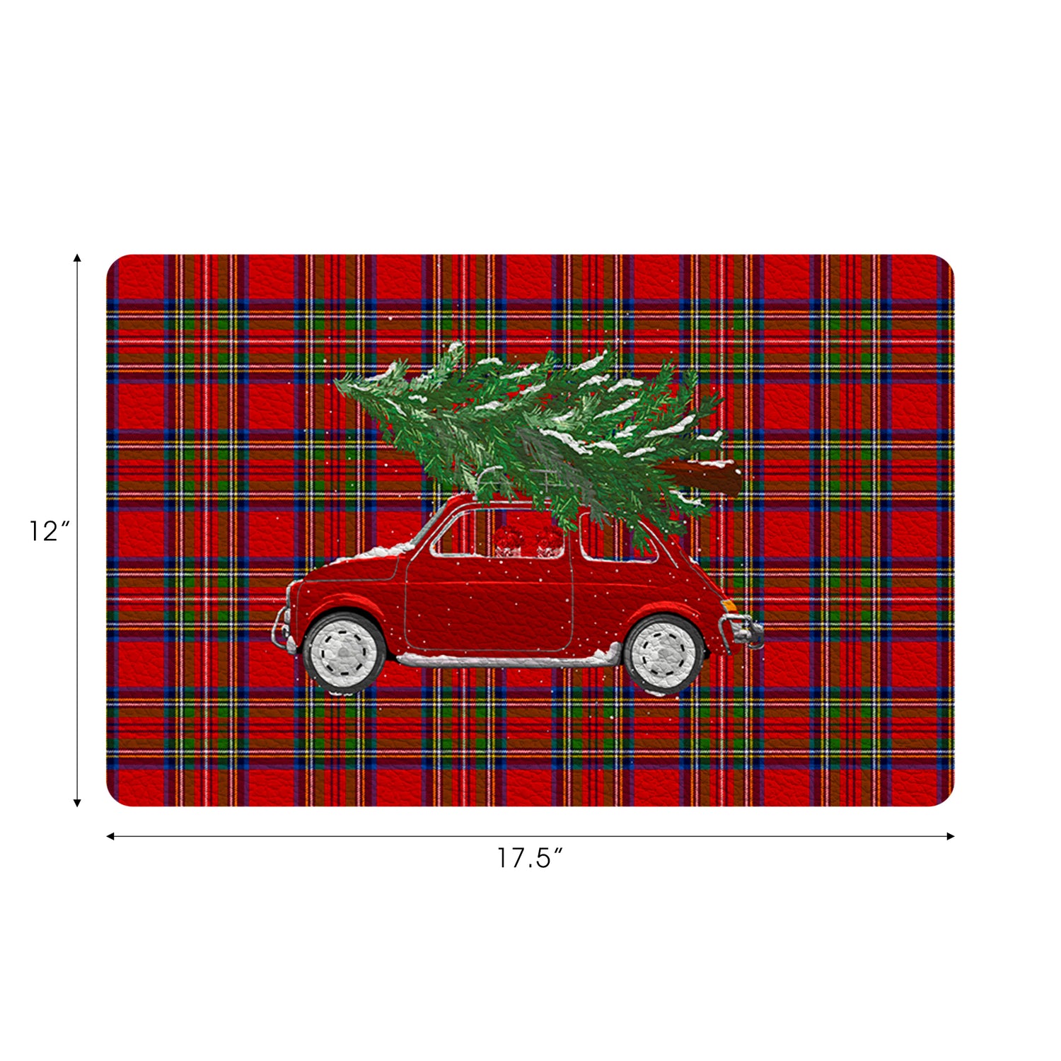 Xmas Tree Plaid Vegan Leather Rectangle Pebble Placemat