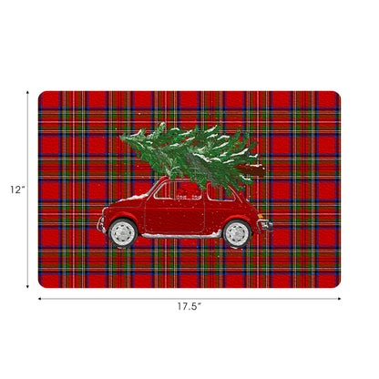 Xmas Tree Plaid Vegan Leather Rectangle Pebble Placemat