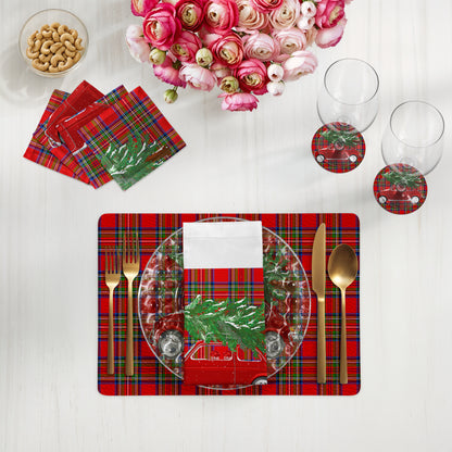 Xmas Tree Plaid Vegan Leather Rectangle Pebble Placemat