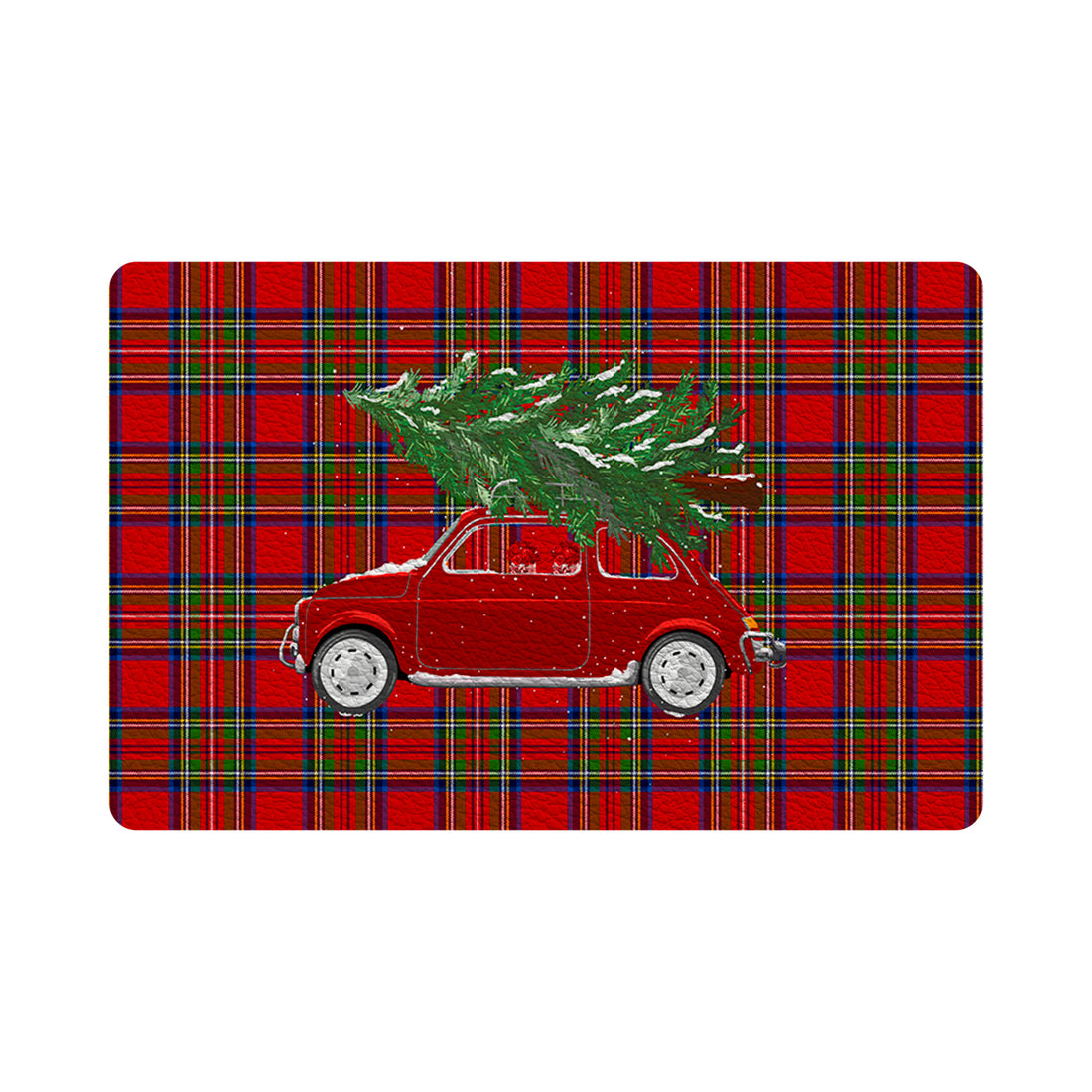 Xmas Tree Plaid Vegan Leather Rectangle Pebble Placemat