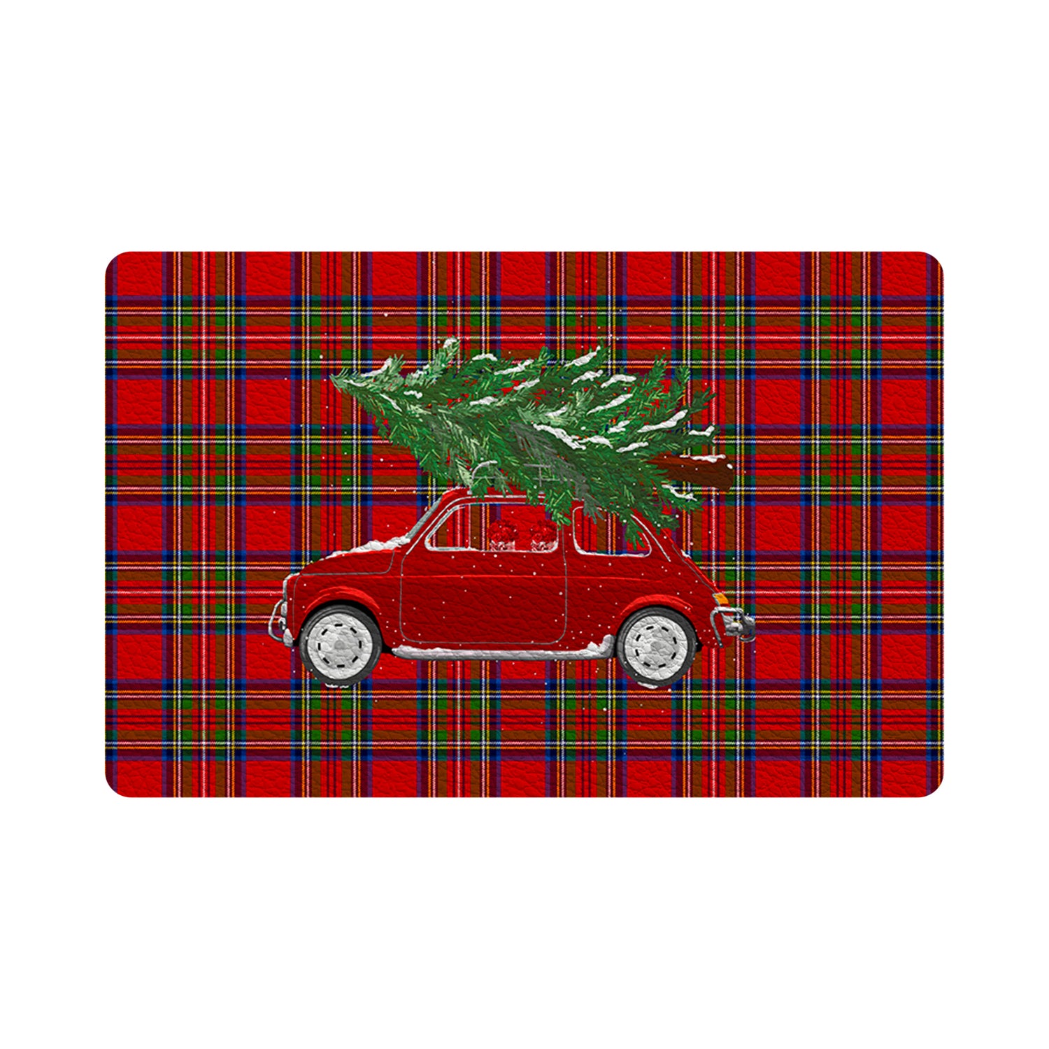 Xmas Tree Plaid Vegan Leather Rectangle Pebble Placemat