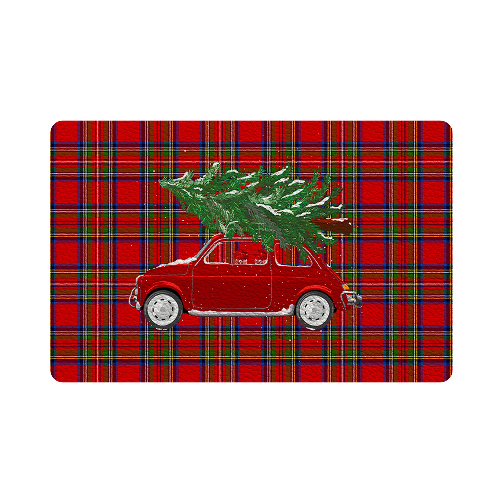Xmas Tree Plaid Vegan Leather Rectangle Pebble Placemat