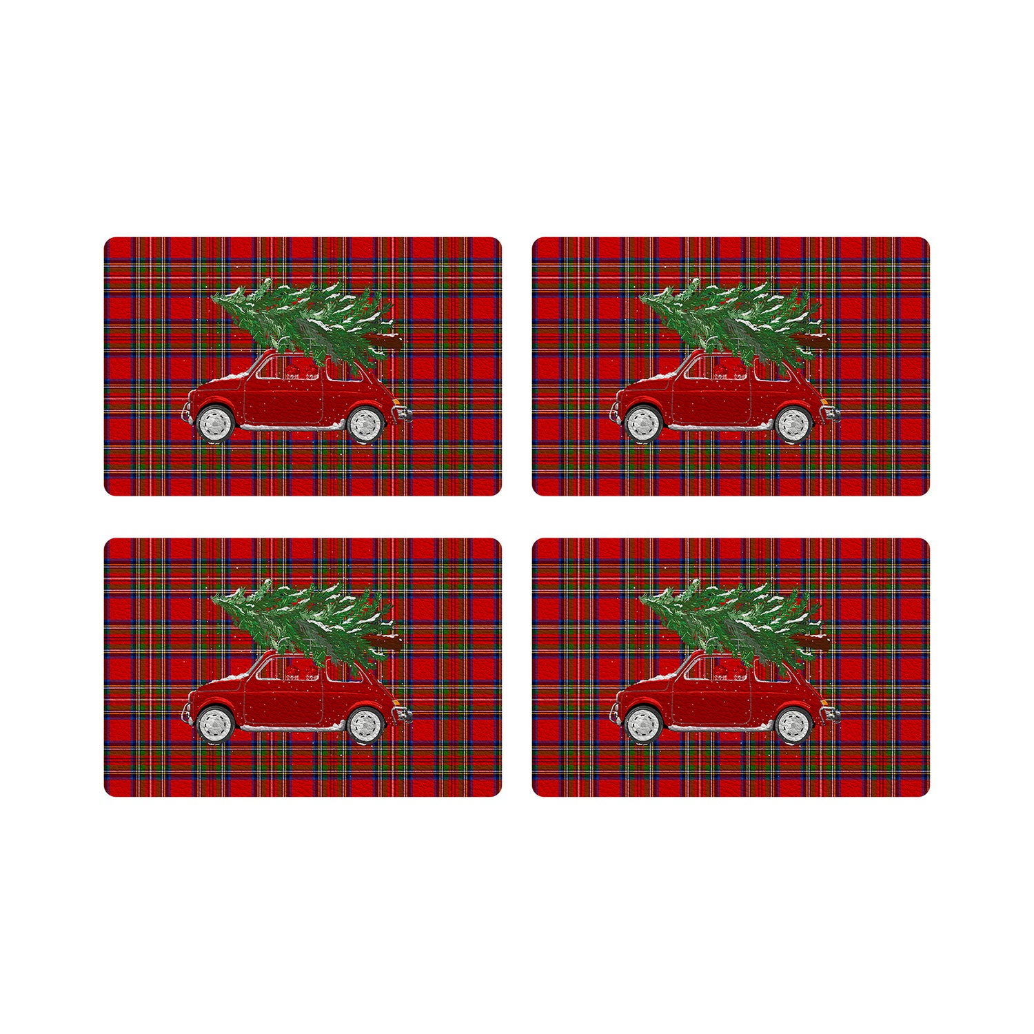 Xmas Tree Plaid Vegan Leather Rectangle Pebble Placemat