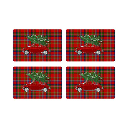 Xmas Tree Plaid Vegan Leather Rectangle Pebble Placemat
