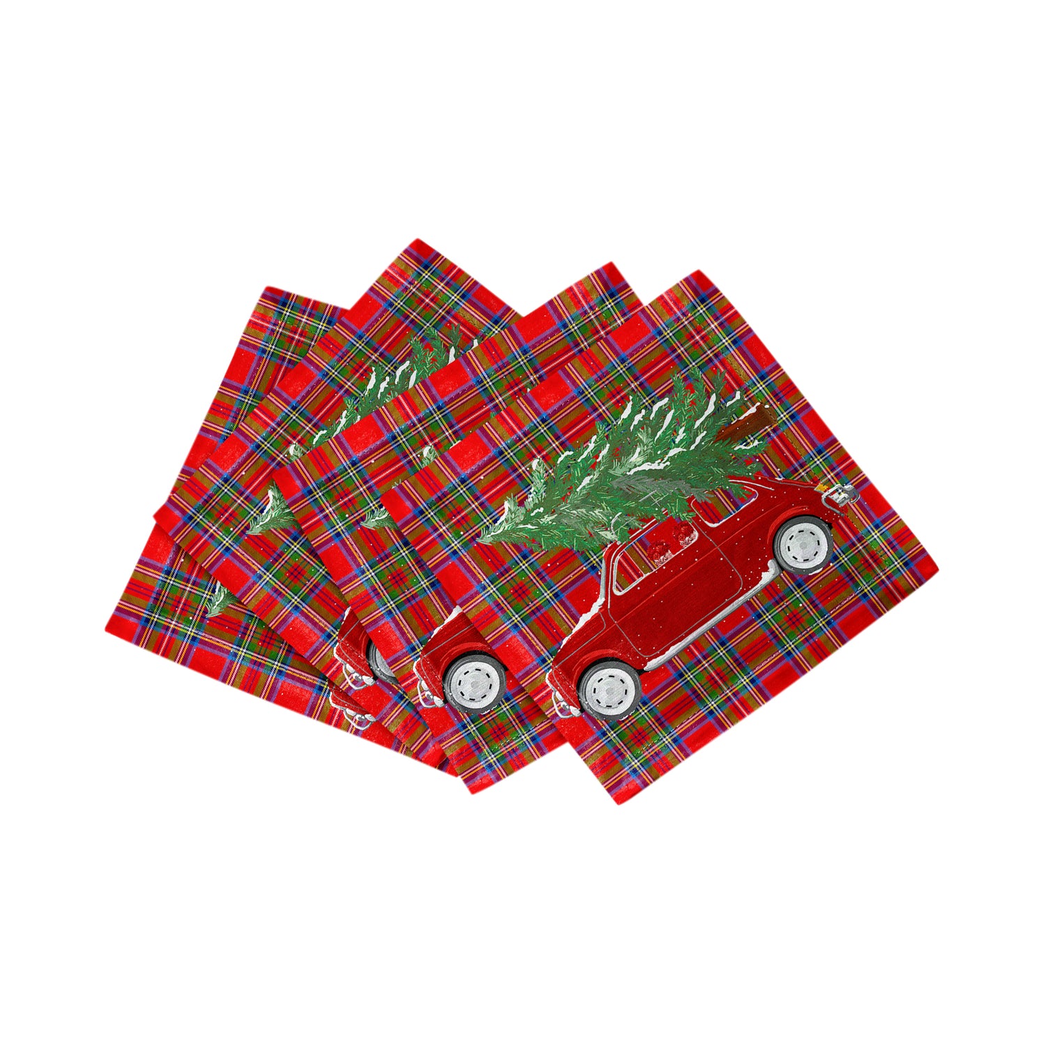 Xmas Tree Plaid Cotton Sateen Cocktail Napkins