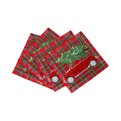 Xmas Tree Plaid Cotton Sateen Cocktail Napkins