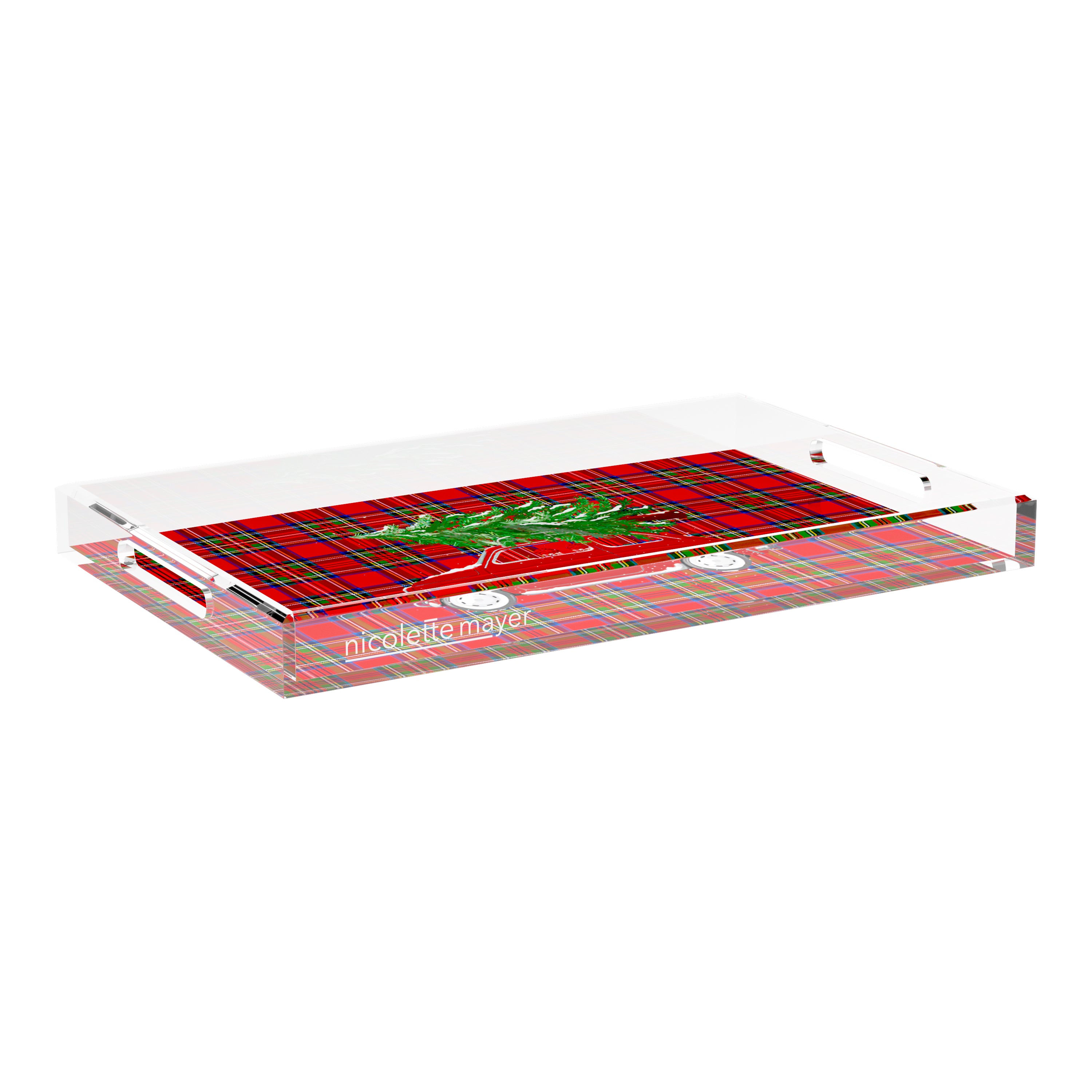 Xmas Tree Plaid 17X10.5 Acrylic Tray - nicolettemayer.com
