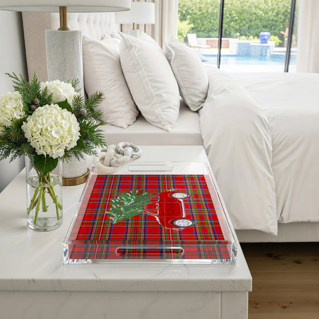 Xmas Tree Plaid 17X10.5 Acrylic Tray - nicolettemayer.com
