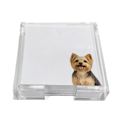 Yorkie dog note cards in a clear acrylic holder by Nicolette Mayer