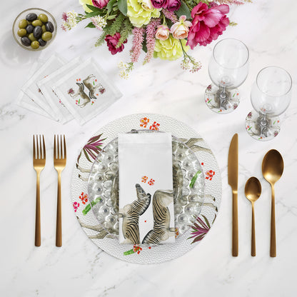 Zebra Seeing Double White Cotton Sateen Dinner Napkins - nicolettemayer.com