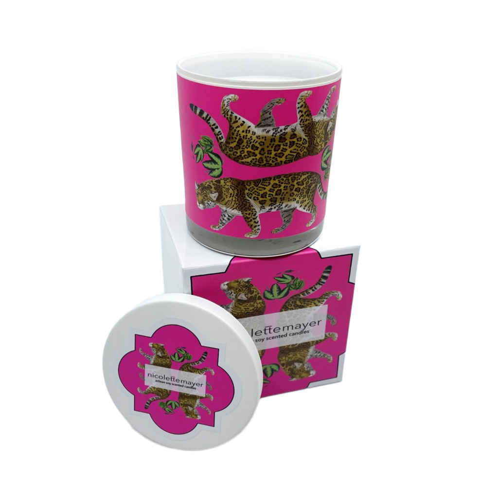 Leopard Seeing Double Hot Pink Candle - nicolettemayer.com