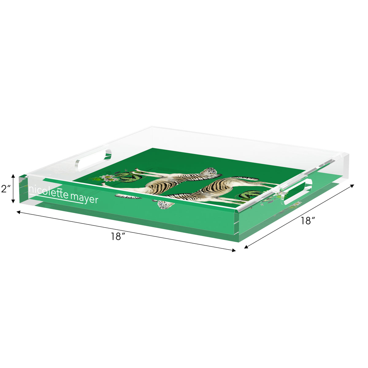 Zebra Seeing Double Kelly Acrylic Decorative Tray, 18 x 18 in. by Nicolette Mayer 