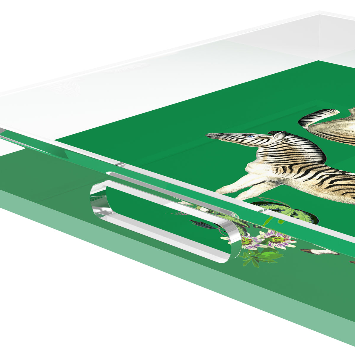 Zebra Seeing Double Kelly Acrylic Decorative Tray, 15 x 15 in. by Nicolette Mayer 
