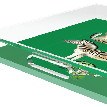 Zebra Seeing Double Kelly Acrylic Decorative Tray, 15 x 15 in. by Nicolette Mayer 