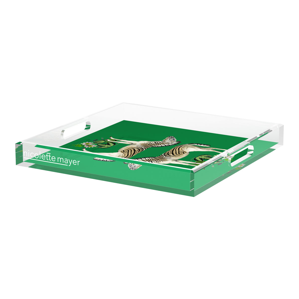 Zebra Seeing Double Kelly Acrylic Decorative Tray, 18 x 18 in. by Nicolette Mayer 