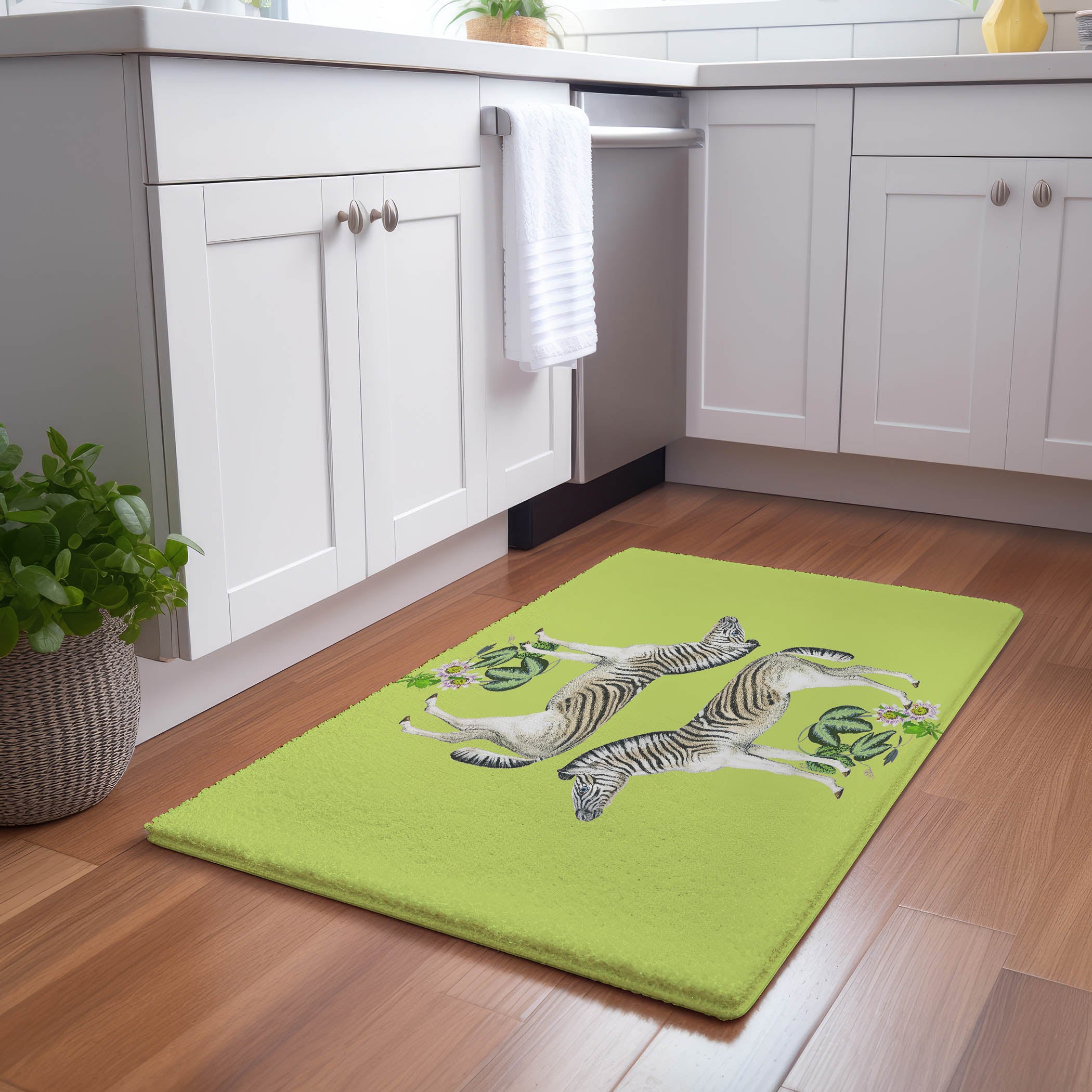 Zebra Seeing Double Tang Microfiber Rectangle Washable Rug