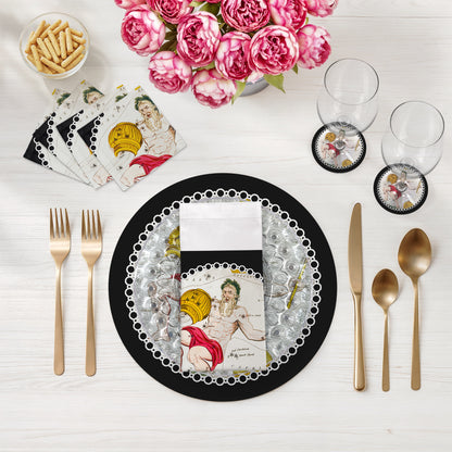Zodiac Aquarius Black Vegan Leather Round Pebble Placemat