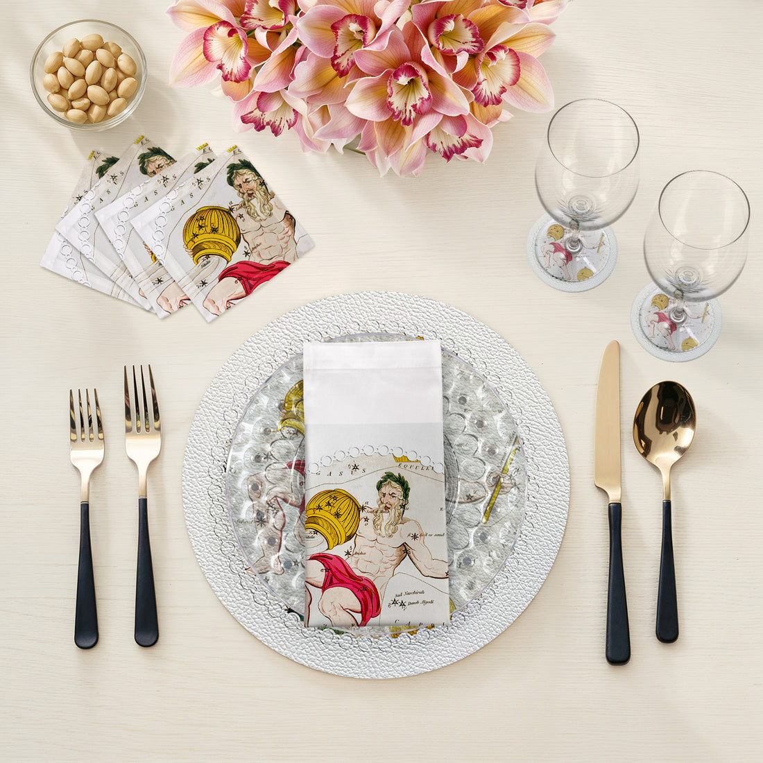 Zodiac Aquarius White Vegan Leather Round Pebble Placemat