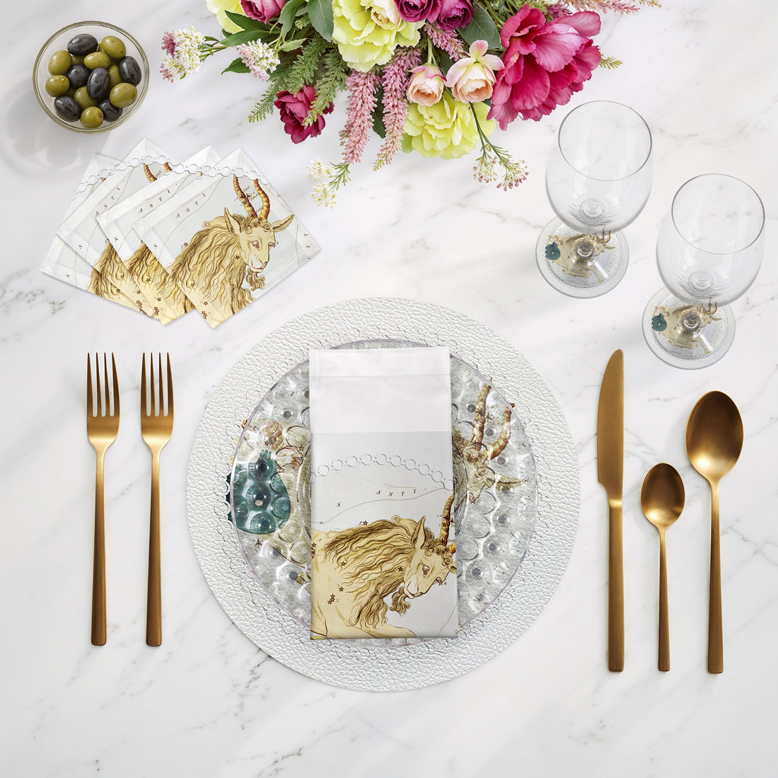 Lot de 4 sets de table ronds en galets blancs Zodiac Capricon 40 cm