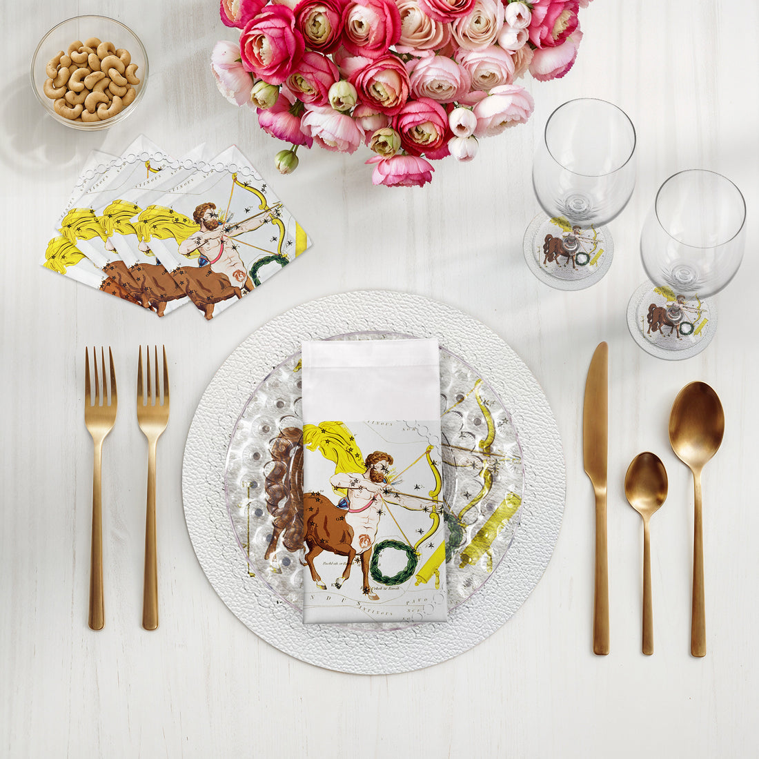 Lot de 4 sets de table ronds en galets blancs Zodiac Sagitarius, 40 cm