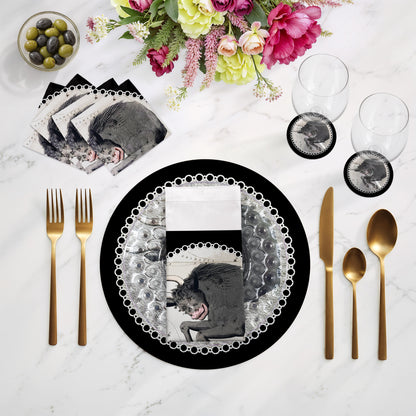 Zodiac Taurus Black Vegan Leather Round Pebble Placemat