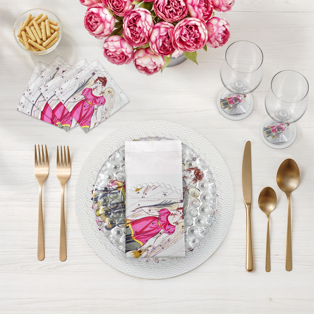 Lot de 4 sets de table ronds en galets blancs Zodiac Vierge 40 cm