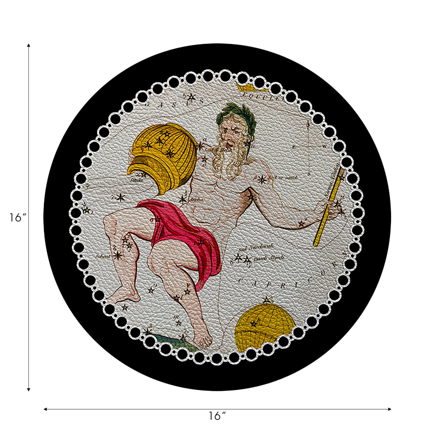 Zodiac Aquarius Black Vegan Leather Round Pebble Placemat