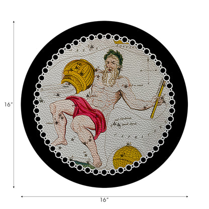 Zodiac Aquarius Black Vegan Leather Round Pebble Placemat