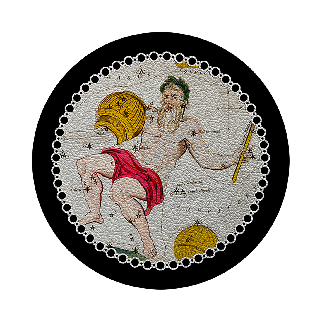 Zodiac Aquarius Black 16&quot; Round Pebble Placemat Set of 4 - nicolettemayer.com
