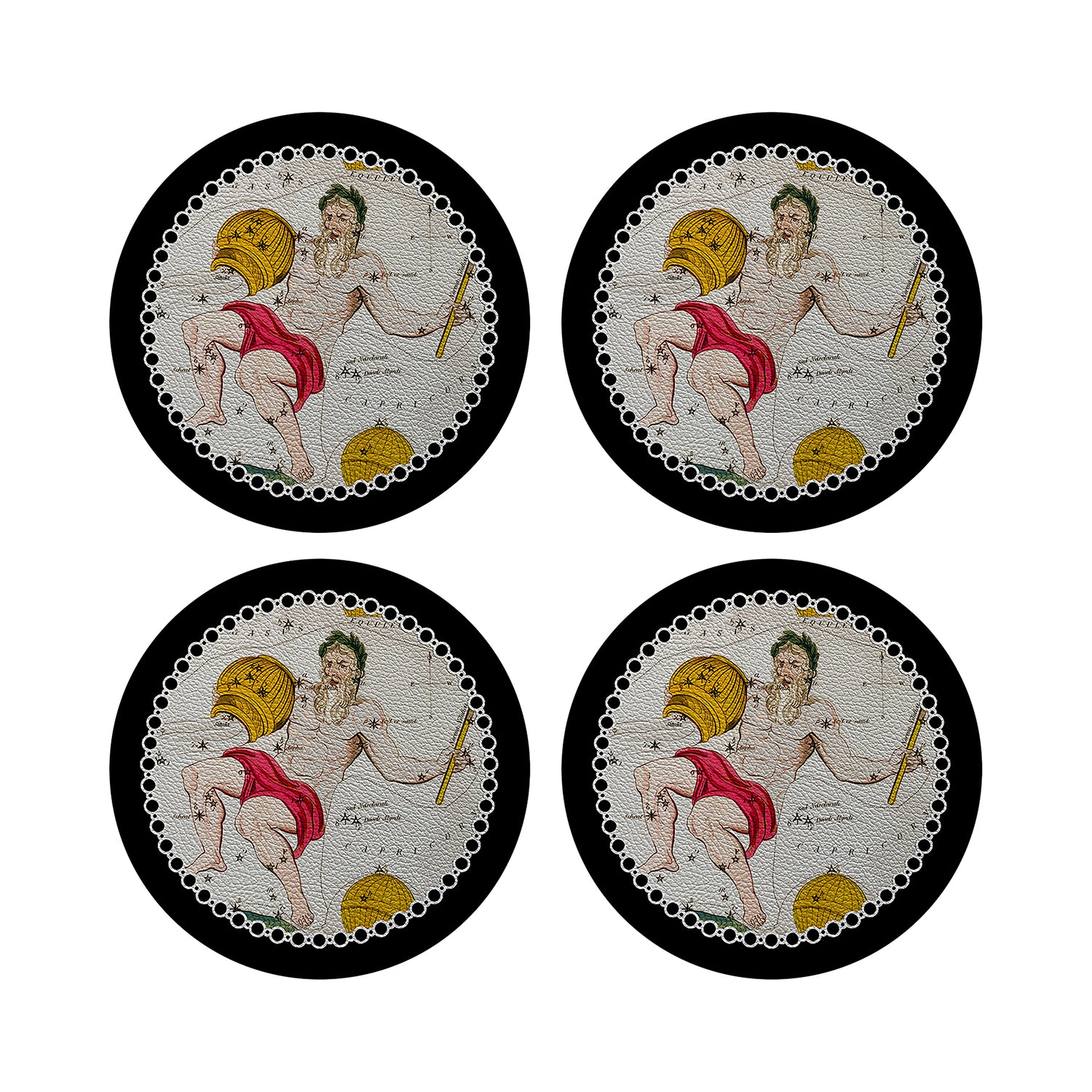 Zodiac Aquarius Black 16&quot; Round Pebble Placemats, Set of 4 - nicolettemayer.com
