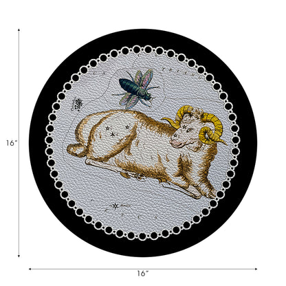 Zodiac Aries Black Vegan Leather Round Pebble Placemat