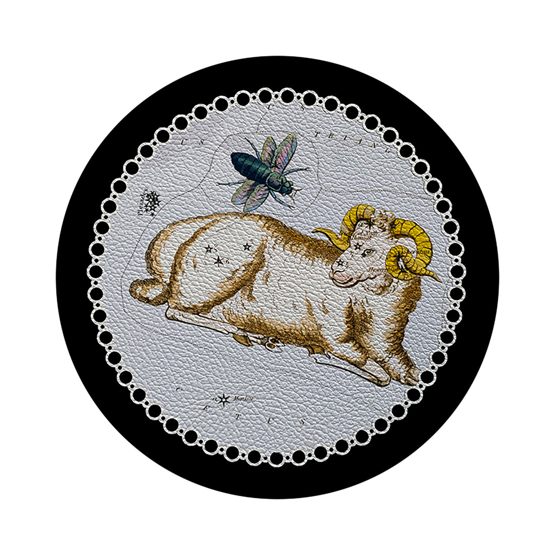 Zodiac Aries Black 16&quot; Round Pebble Placemat Set of 4 - nicolettemayer.com