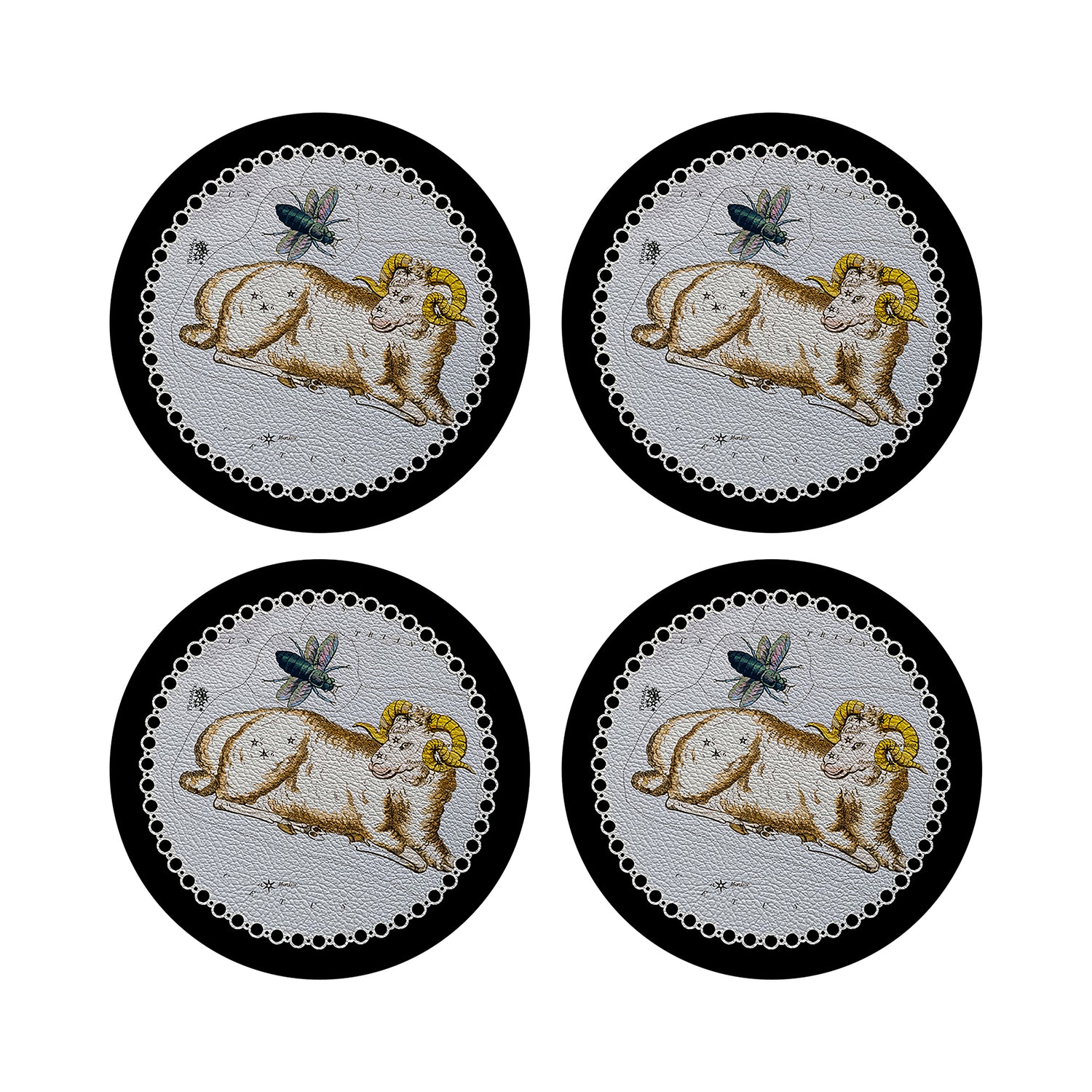 Zodiac Aries Black 16&quot; Round Pebble Placemats, Set of 4 - nicolettemayer.com
