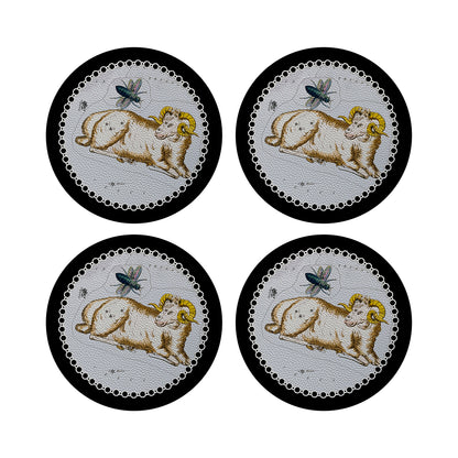 Zodiac Aries Black 16&quot; Round Pebble Placemats, Set of 4 - nicolettemayer.com
