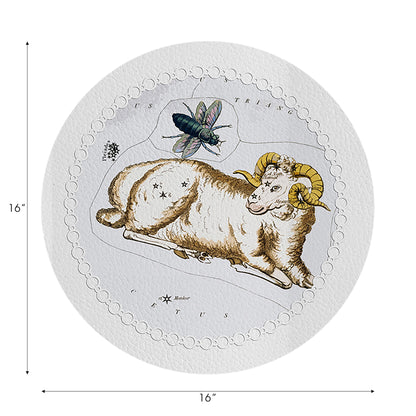 Zodiac Aries White Vegan Leather Round Pebble Placemat