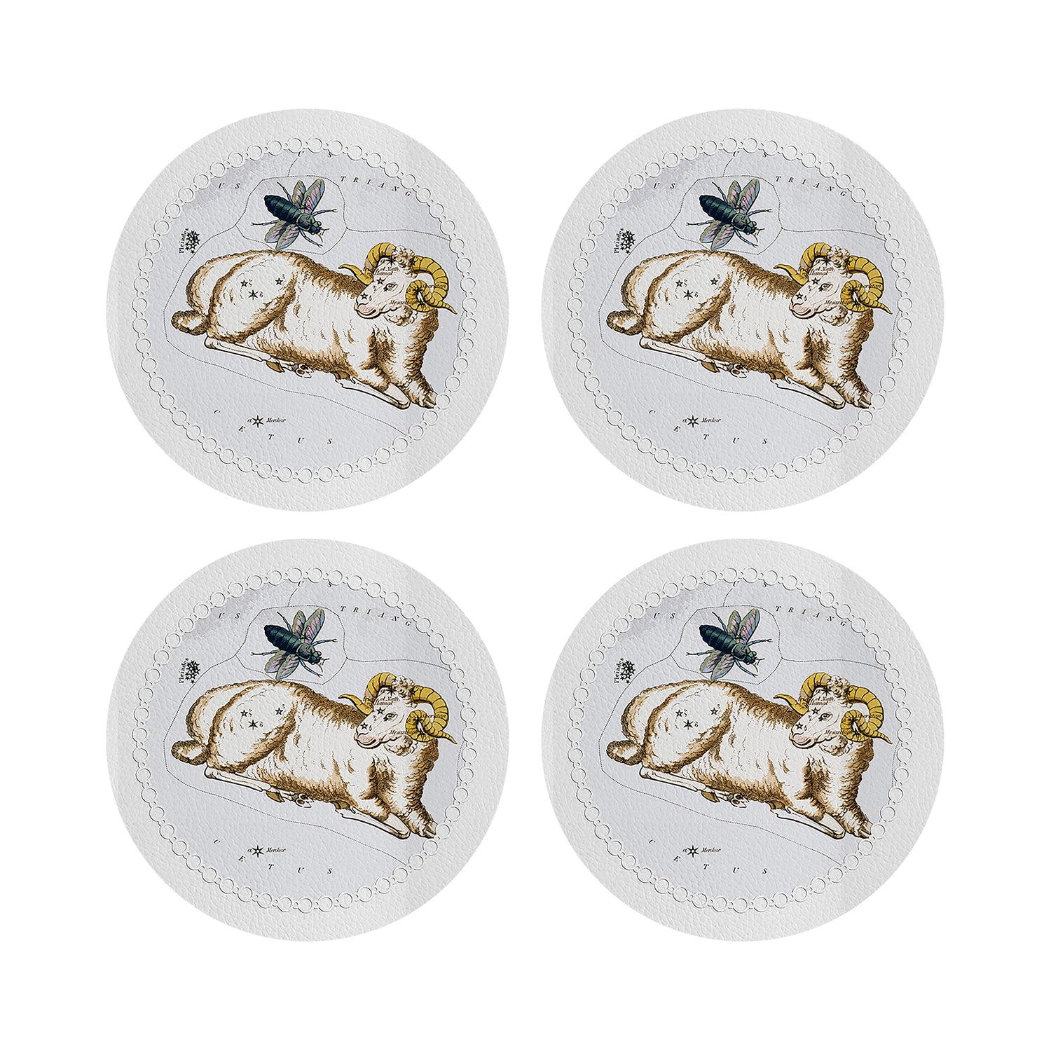 Zodiac Aries White 16&quot; Round Pebble Placemats, Set of 4 - nicolettemayer.com
