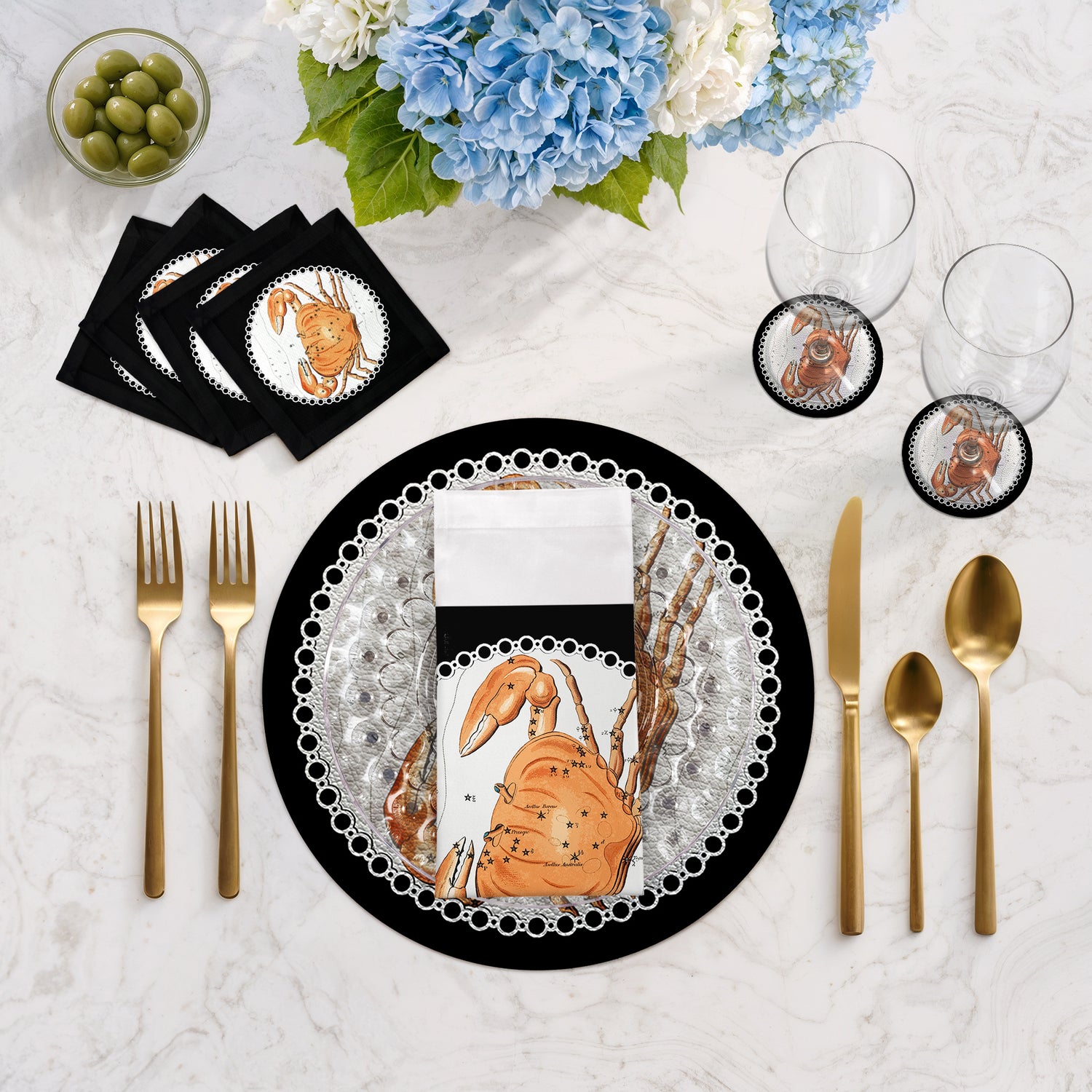 Zodiac Cancer Black 16" Round Pebble Placemats, Set of 4 - nicolettemayer.com

