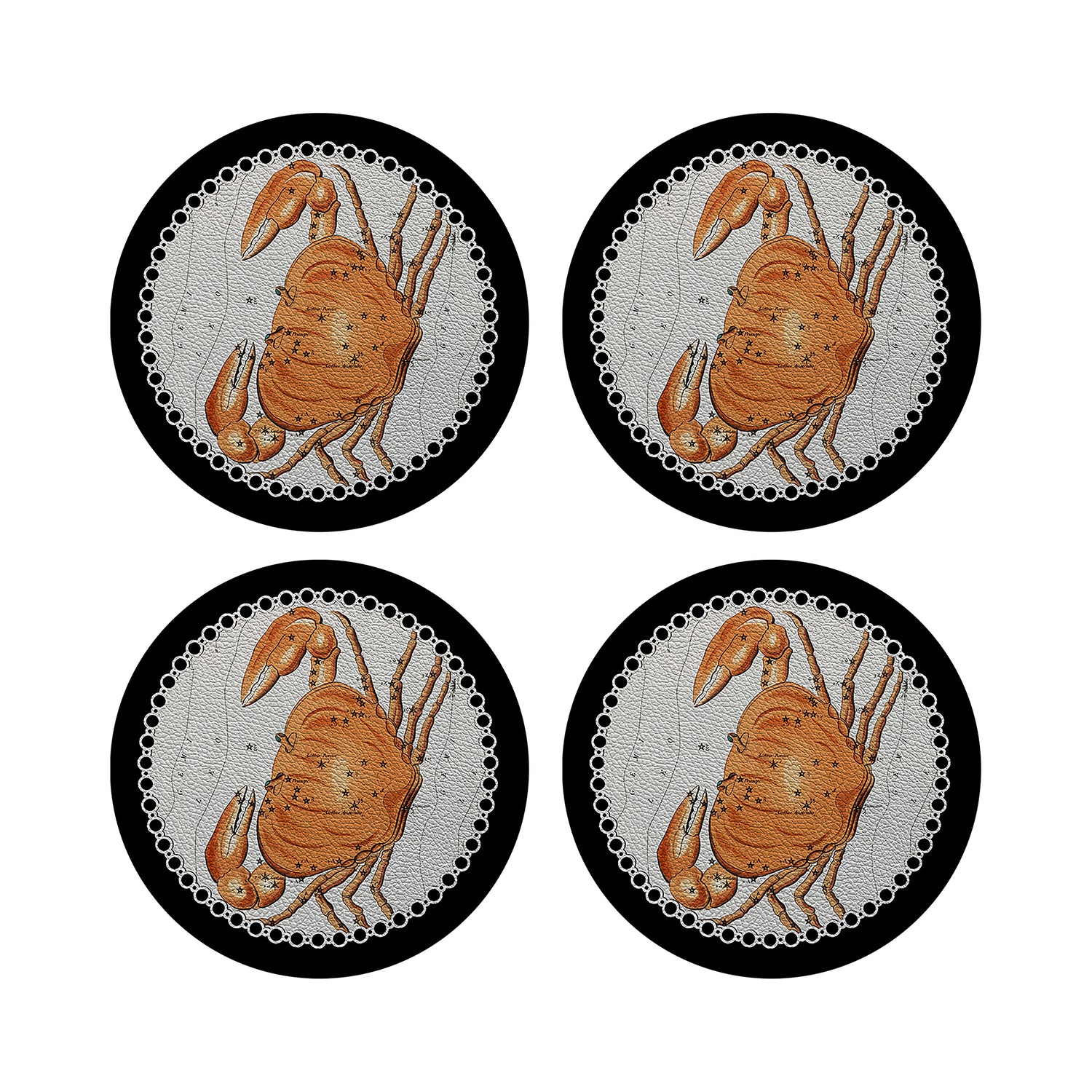 Zodiac Cancer Black 16&quot; Round Pebble Placemats, Set of 4 - nicolettemayer.com
