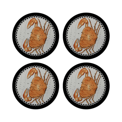 Zodiac Cancer Black 16&quot; Round Pebble Placemats, Set of 4 - nicolettemayer.com
