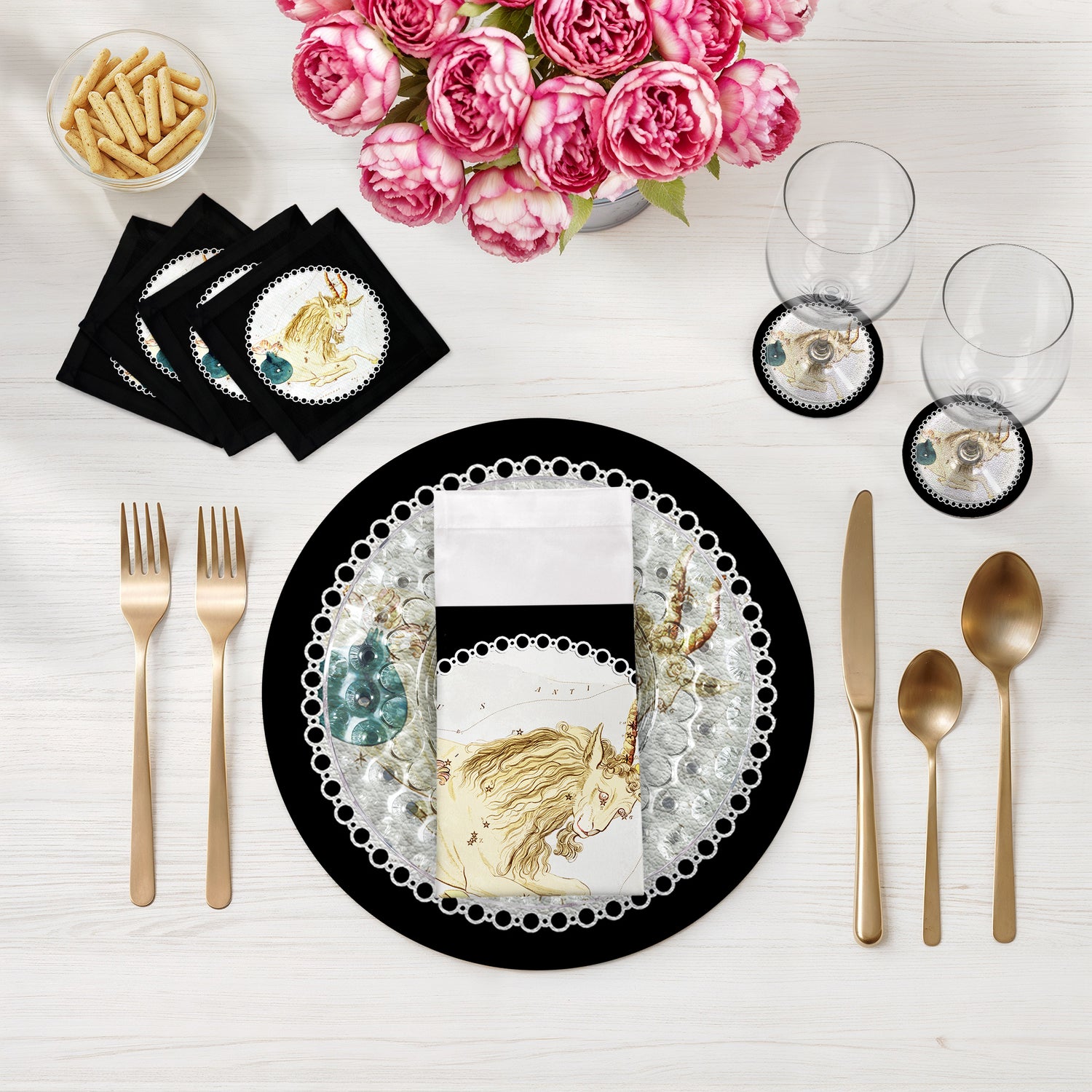 Zodiac Capricon Black 16" Round Pebble Placemats, Set of 4 - nicolettemayer.com

