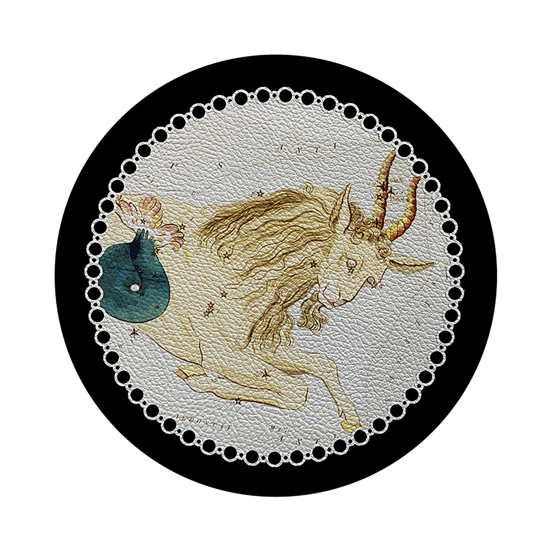 Zodiac Capricon Black 16&quot; Round Pebble Placemat Set of 4 - nicolettemayer.com