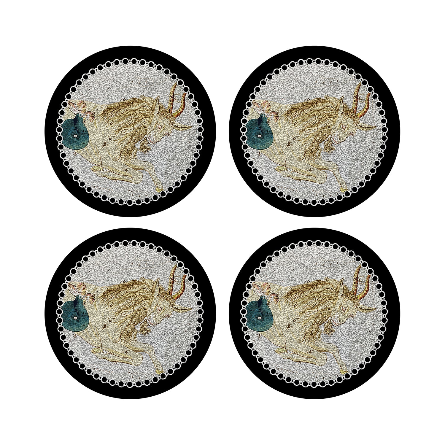Zodiac Capricon Black Vegan Leather Round Pebble Placemat - nicolettemayer.com