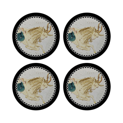 Zodiac Capricon Black Vegan Leather Round Pebble Placemat - nicolettemayer.com